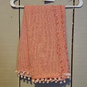 #161 Striped Pink Scarf with Pom-Pom Trim Lightweight